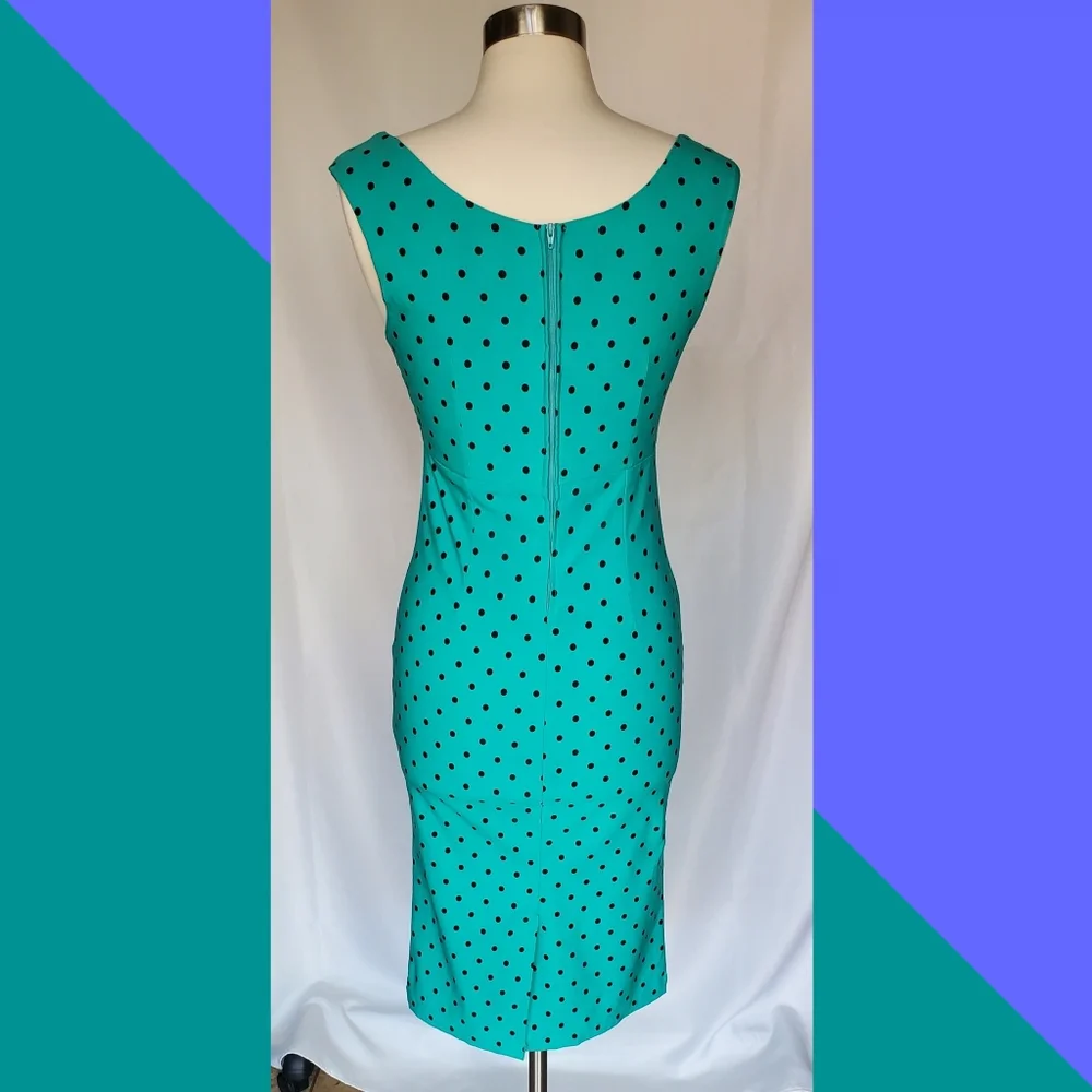 Pinup Couture Turquoise Dress with Black Polka Dots - Picture 3 of 8